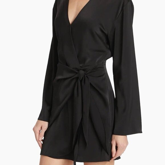 WAYF Black Satin "Sally" Wrap Long Sleeve Wrap Dress Sz XS NWOT   MSRP$128 - Picture 2 of 10
